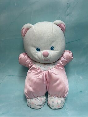 Vintage 1992 FISHER PRICE Plush Pink Satin TEDDY BEAR Stuffed Animal Lovey